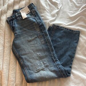 Aeropostale Women's Low Rise Baggy Jeans in Medium Blue with Distressed Detail